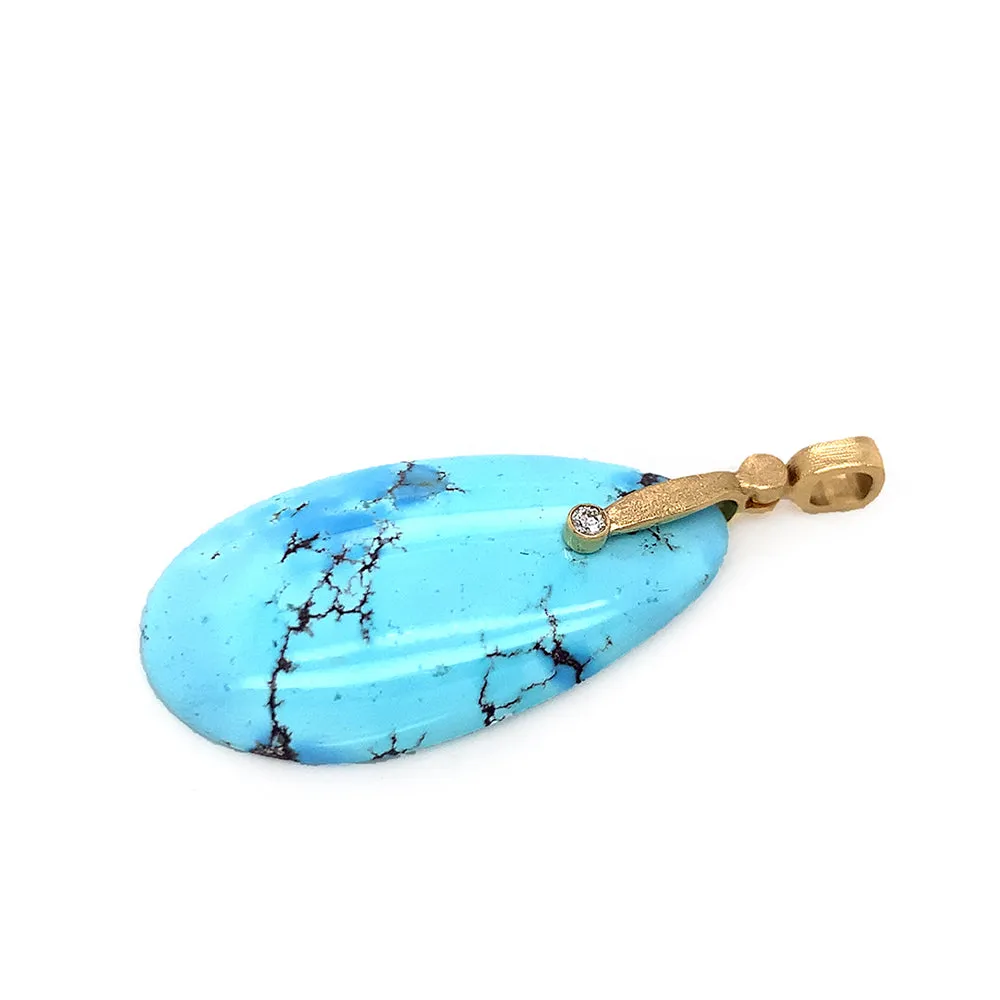 Kazakshtan Turquoise & Yellow Gold Pendant - "Sticks & Stones"