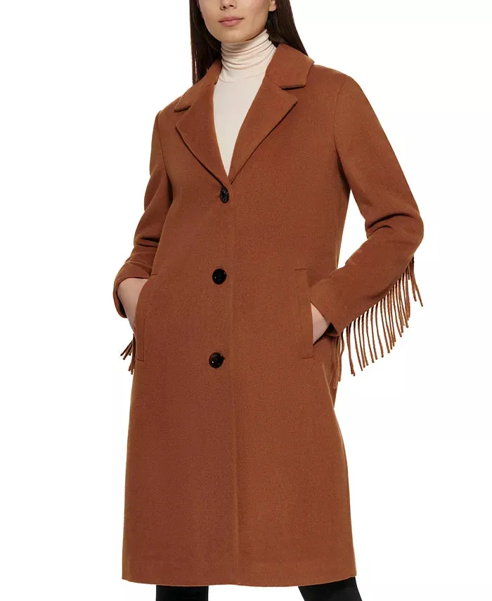 Kenneth Cole Petite Single-Breasted Fringe Walker Coat