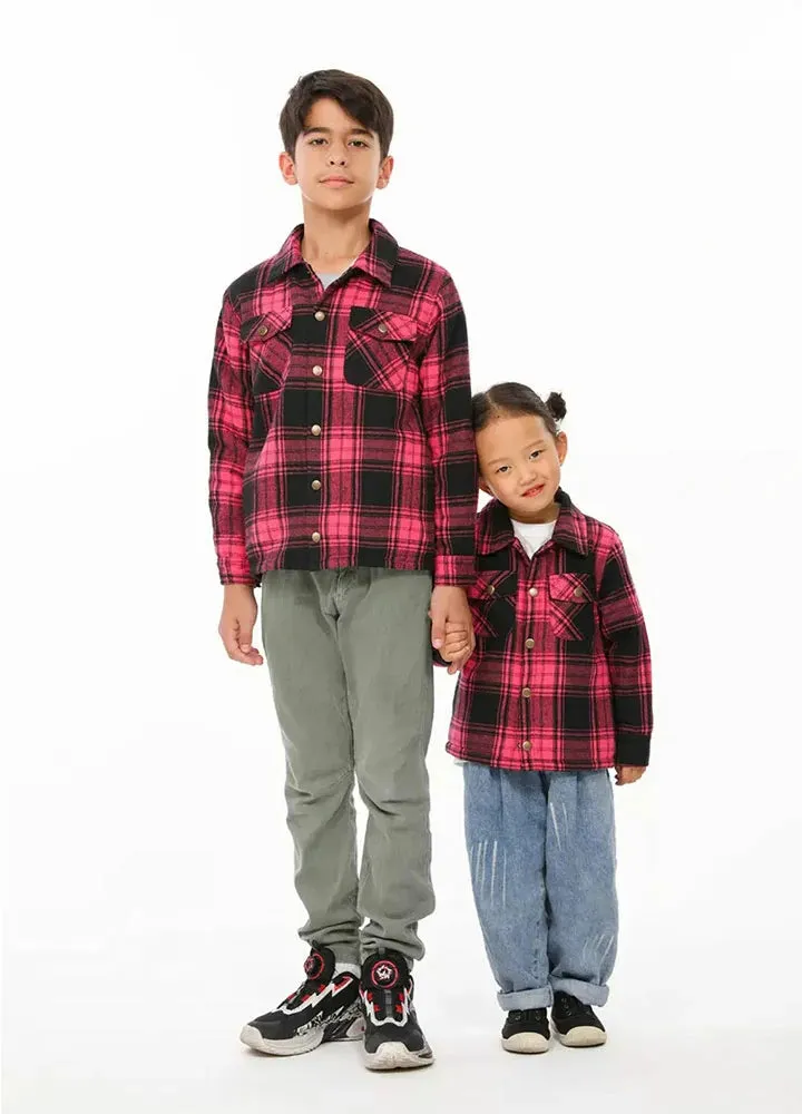 Kids Matching Family Pink Plaid Flannel Shacket