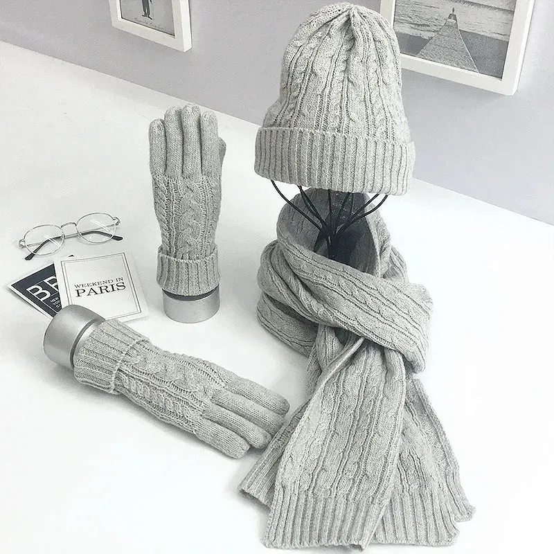 Knitted Winter Hat, Scarf & Gloves Set for Women - Cozy 3-Piece Cold Weather Bundle