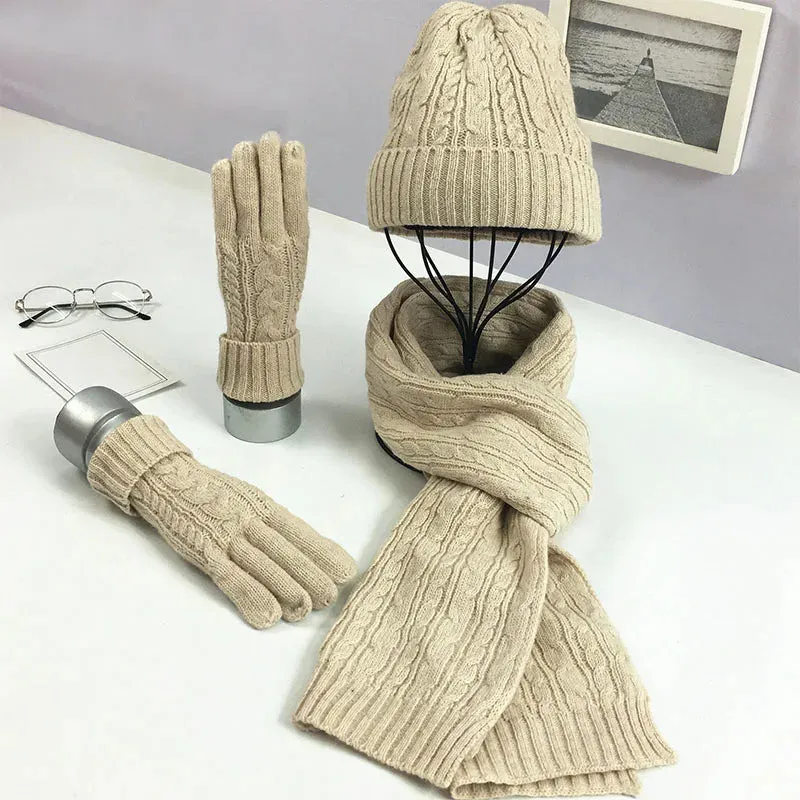 Knitted Winter Hat, Scarf & Gloves Set for Women - Cozy 3-Piece Cold Weather Bundle