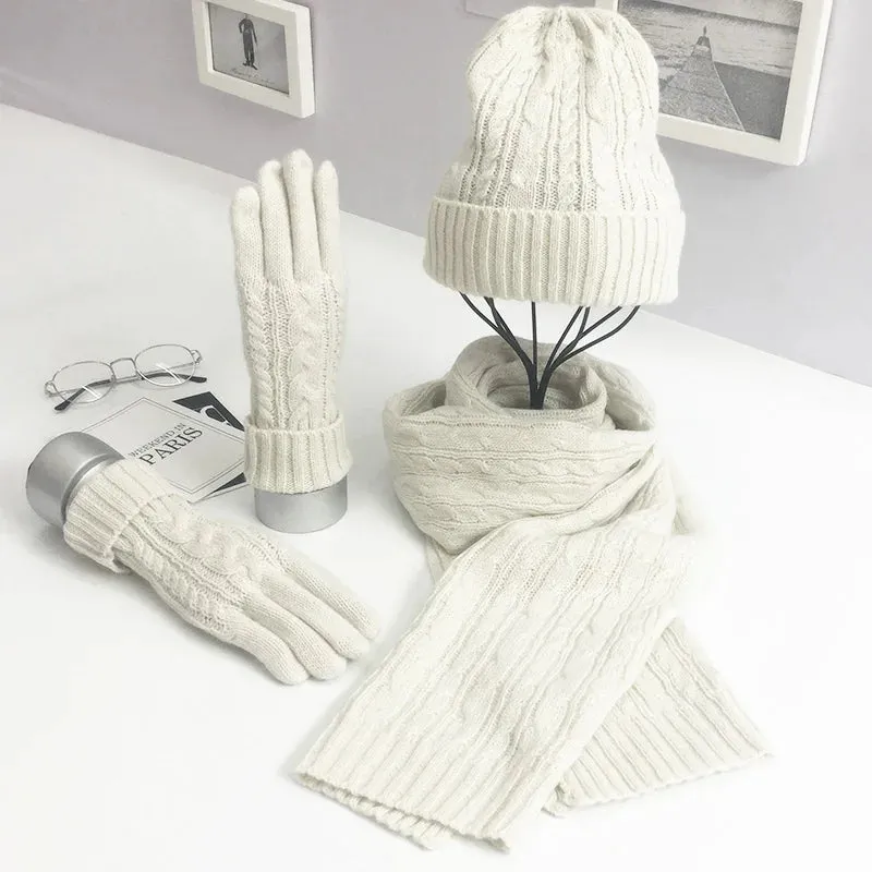 Knitted Winter Hat, Scarf & Gloves Set for Women - Cozy 3-Piece Cold Weather Bundle