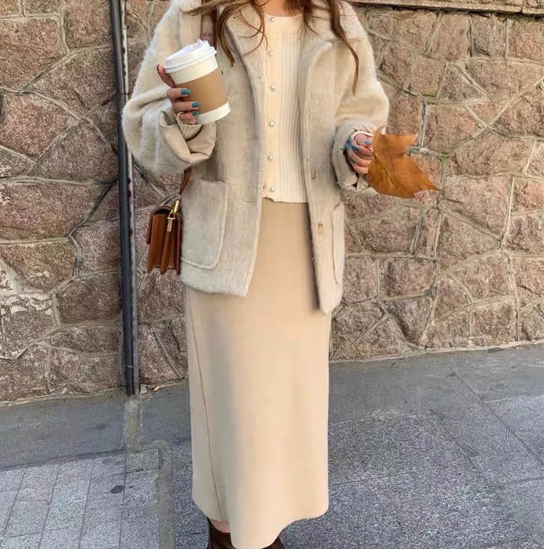 Korean Style Long Hair Wool Coat