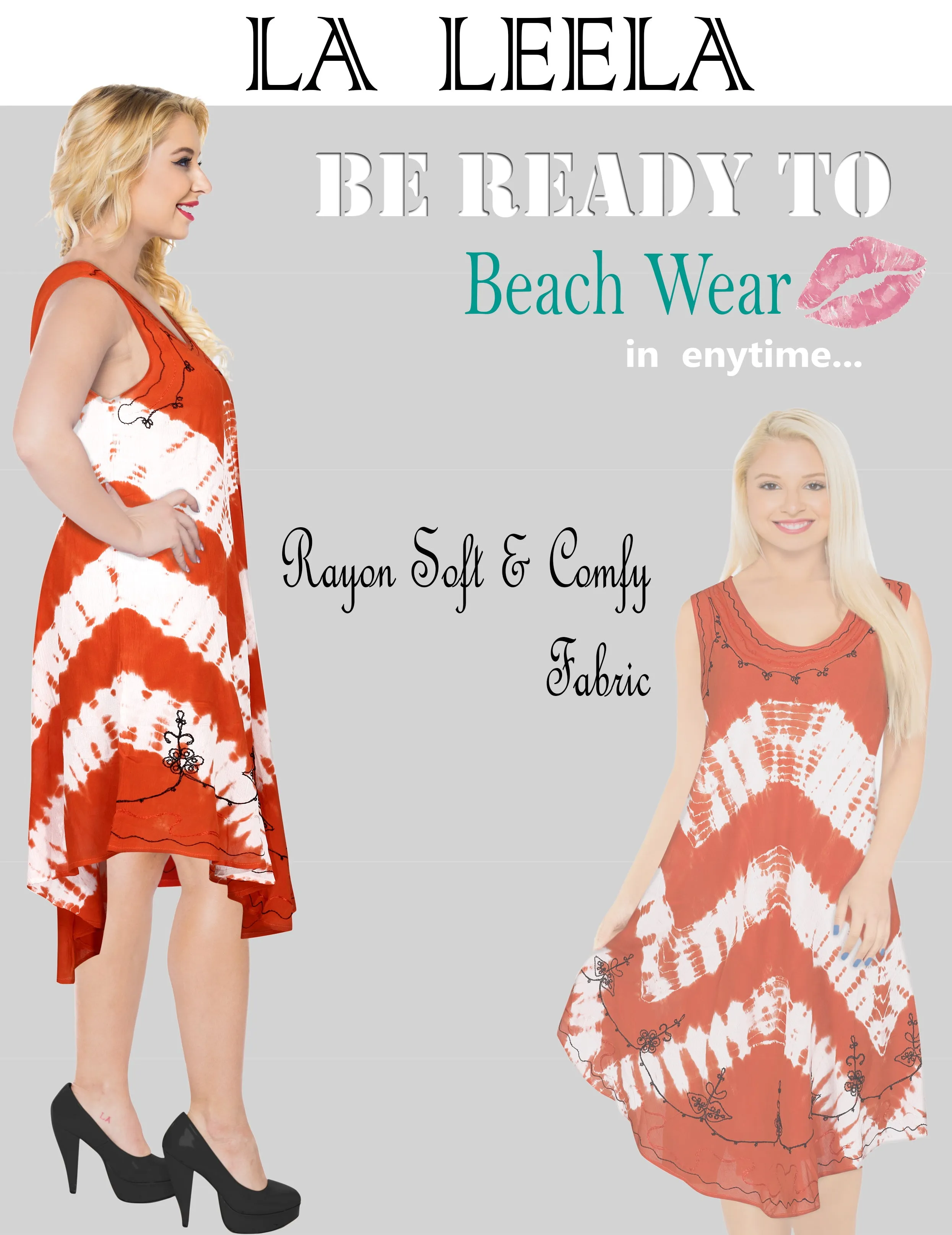 LA LEELA Floral Caftan Beach Dress Cover up for Women Orange_Y890 US Size 14 - 2