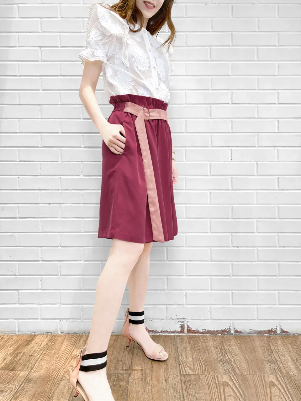 Last Chance! Deep Magenta Paperbag Waist Wide-leg Shorts