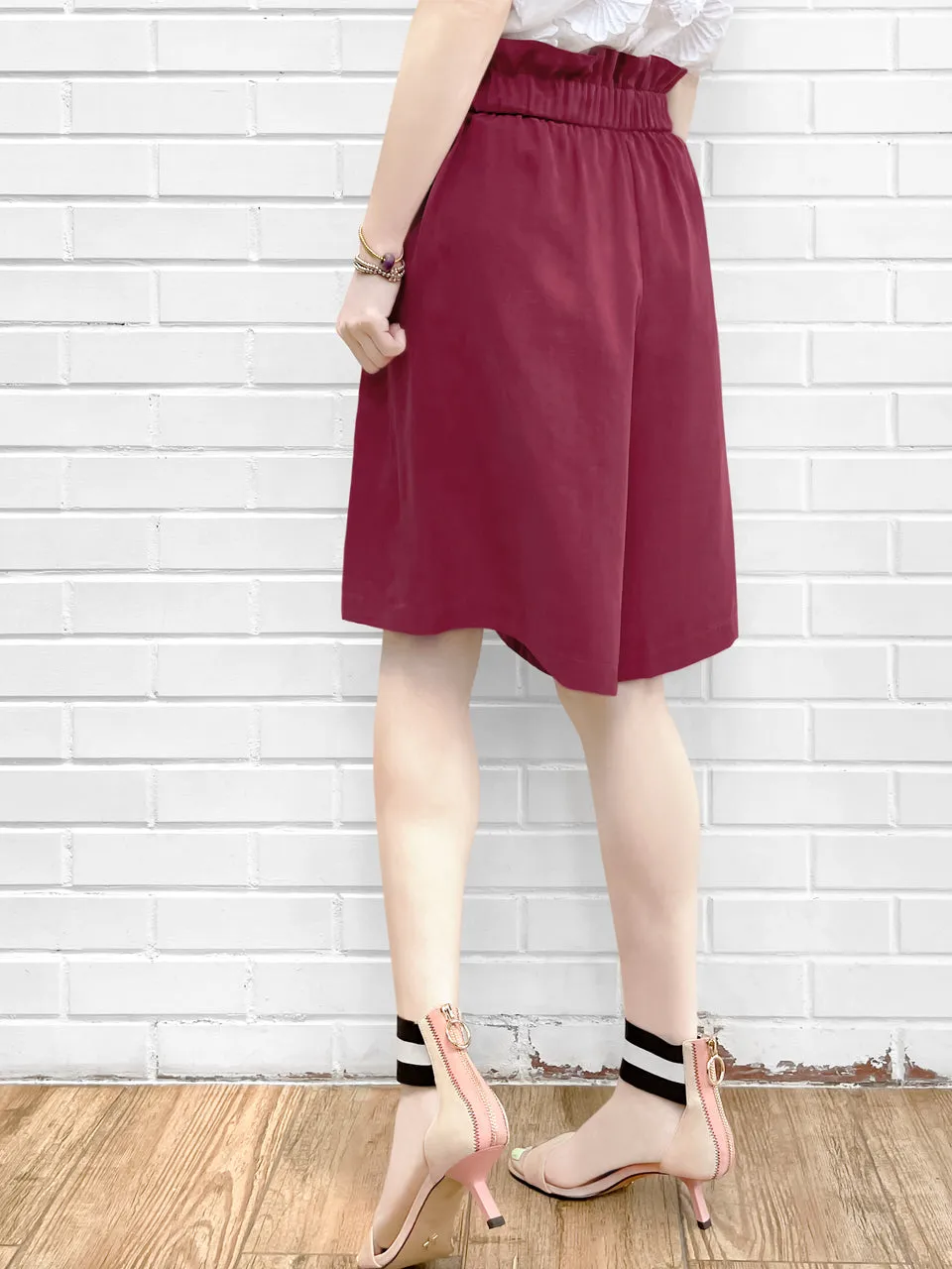 Last Chance! Deep Magenta Paperbag Waist Wide-leg Shorts