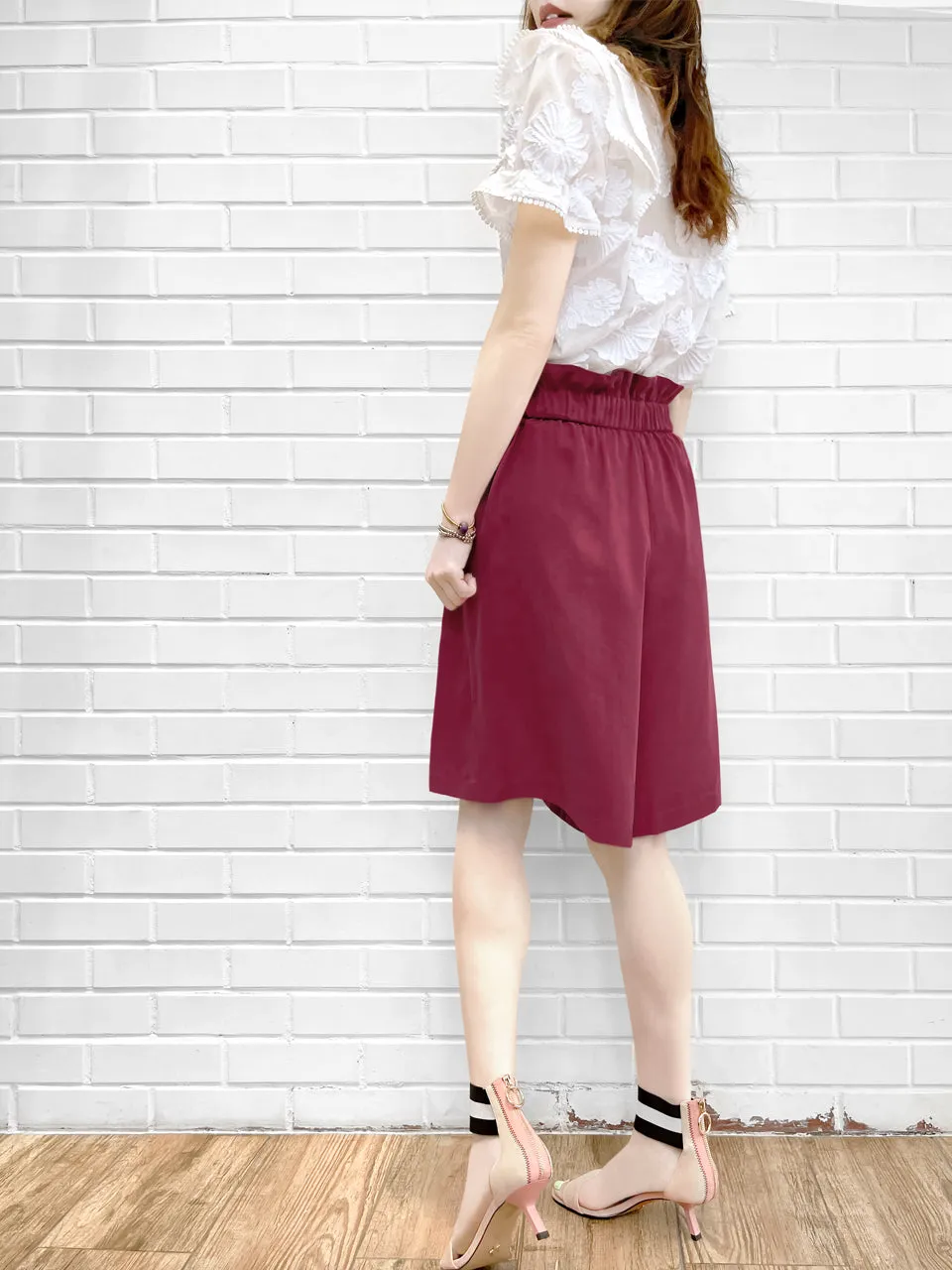 Last Chance! Deep Magenta Paperbag Waist Wide-leg Shorts