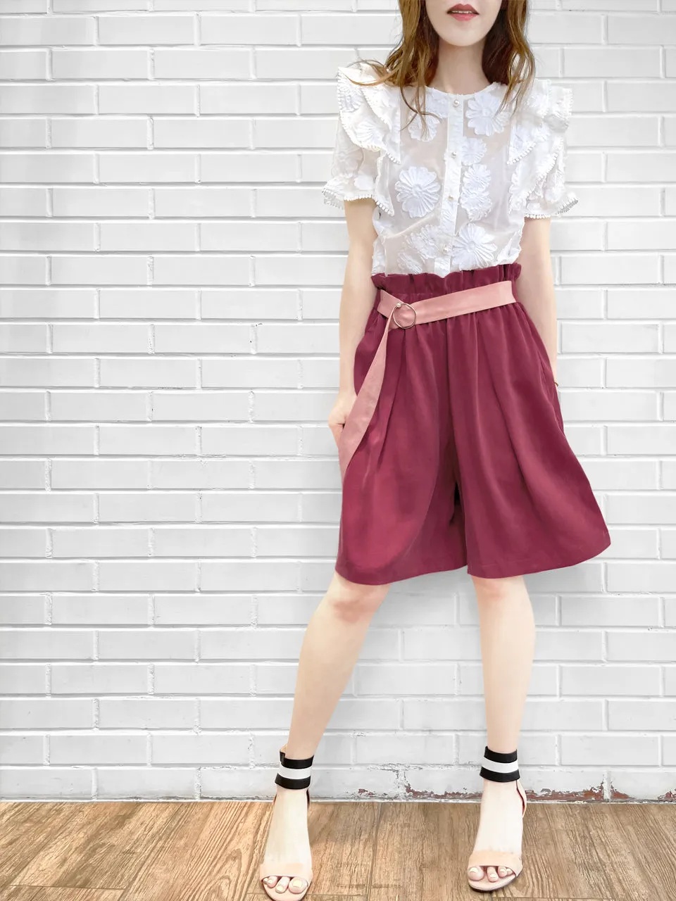 Last Chance! Deep Magenta Paperbag Waist Wide-leg Shorts