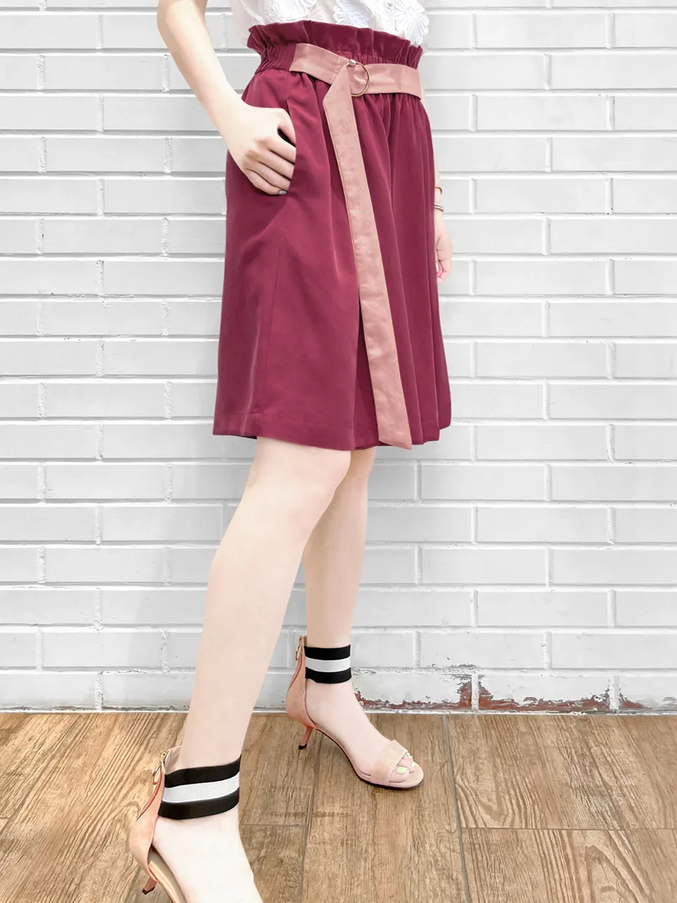 Last Chance! Deep Magenta Paperbag Waist Wide-leg Shorts