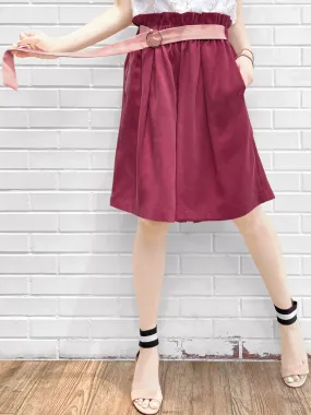 Last Chance! Deep Magenta Paperbag Waist Wide-leg Shorts