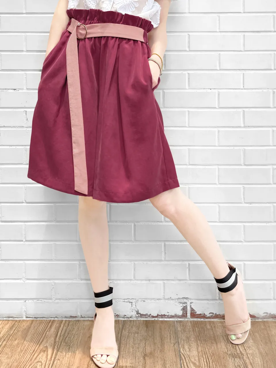 Last Chance! Deep Magenta Paperbag Waist Wide-leg Shorts