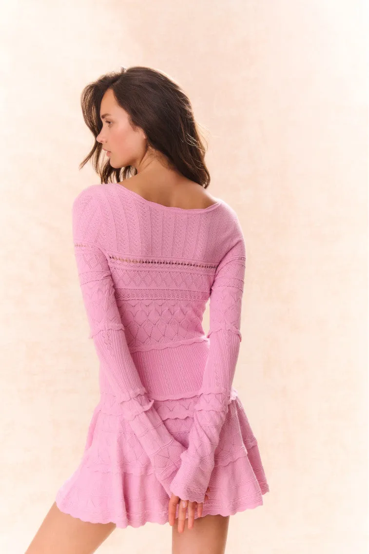 Lavender Pointelle Knit Mini Dress - ROSE CLAY