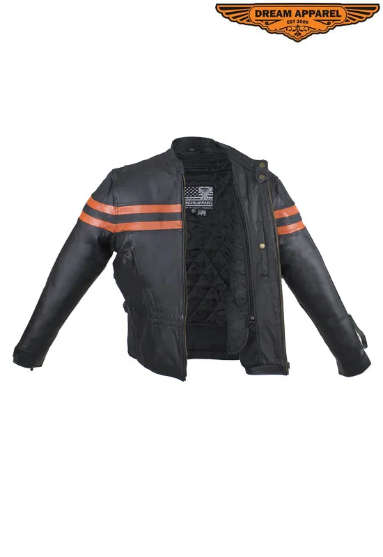 Leather Jacket For Women With Orange Stripes