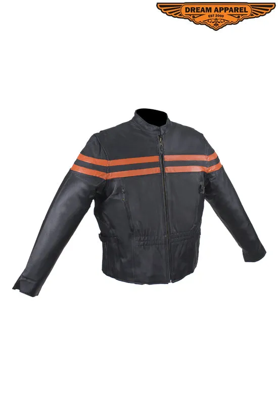 Leather Jacket For Women With Orange Stripes