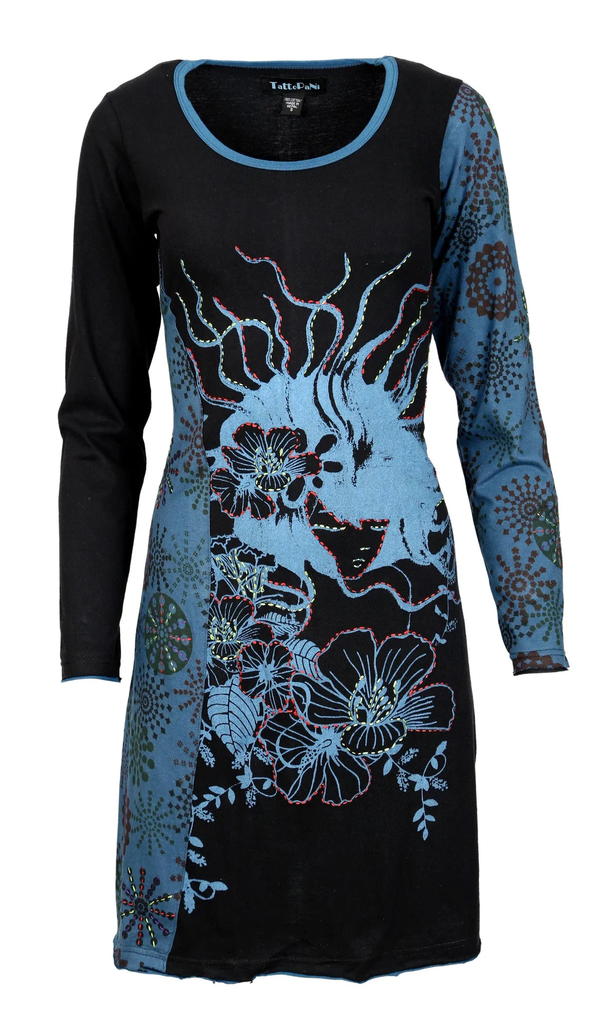 long-sleeved-dress-with-front-embroidery-stock-clearance