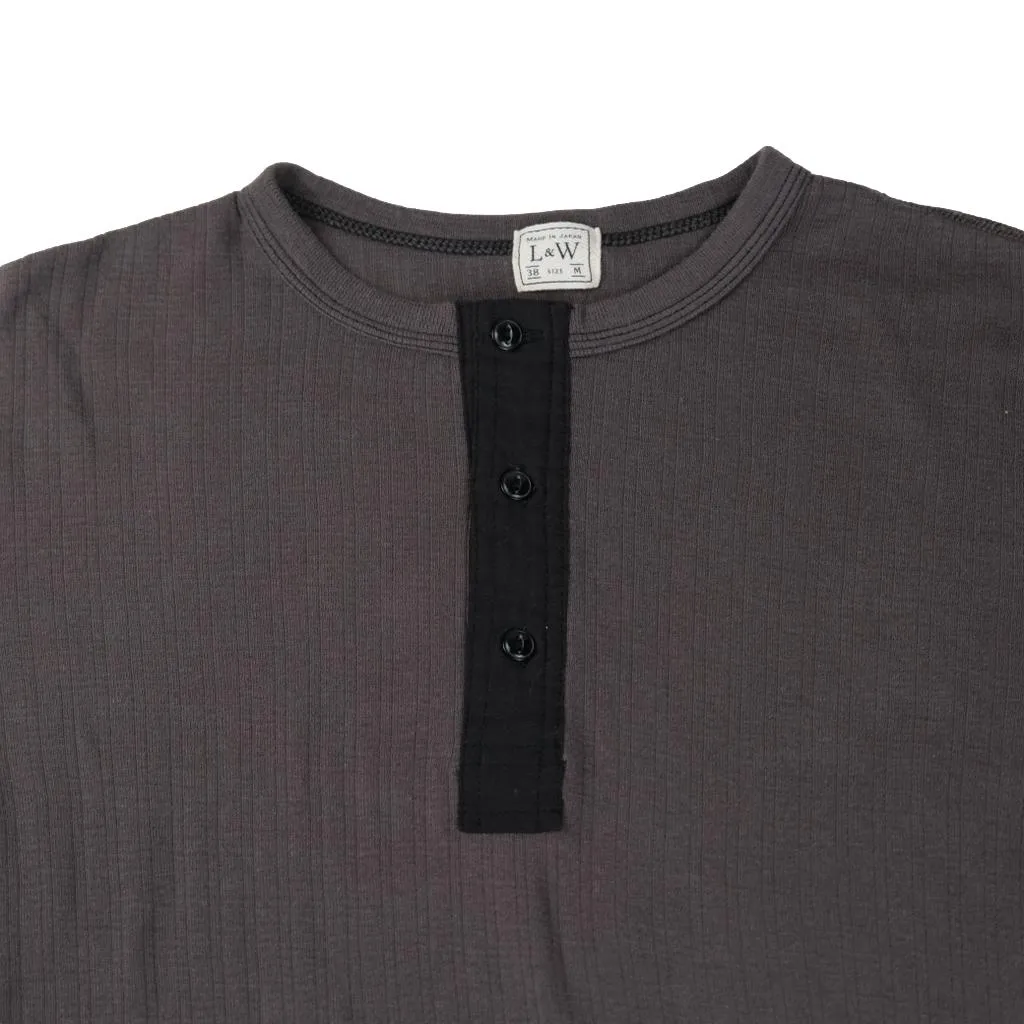 Loop & Weft Smooth Drop Needle Rib Knit L/S Henley (Black)