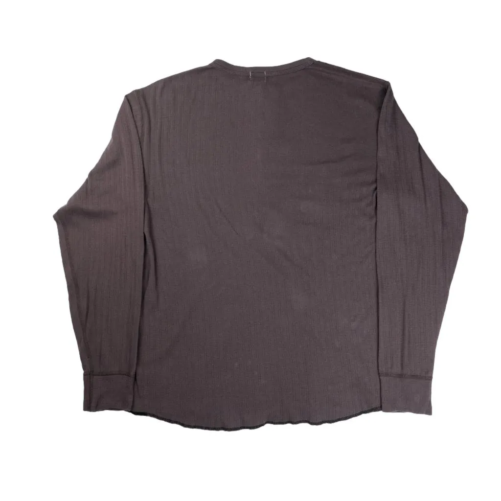 Loop & Weft Smooth Drop Needle Rib Knit L/S Henley (Black)