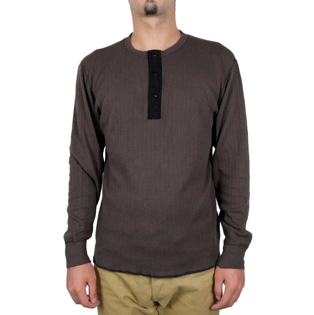 Loop & Weft Smooth Drop Needle Rib Knit L/S Henley (Black)