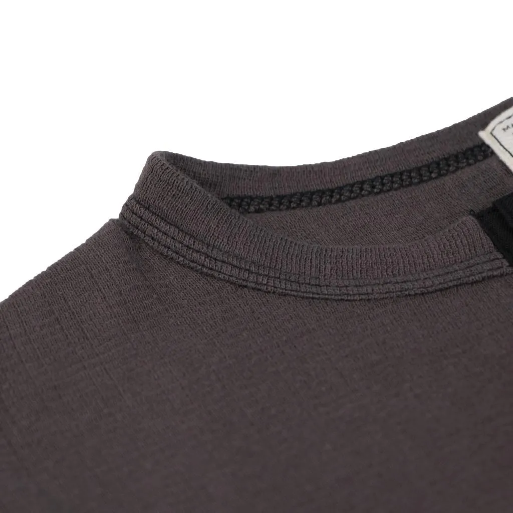 Loop & Weft Smooth Drop Needle Rib Knit L/S Henley (Black)