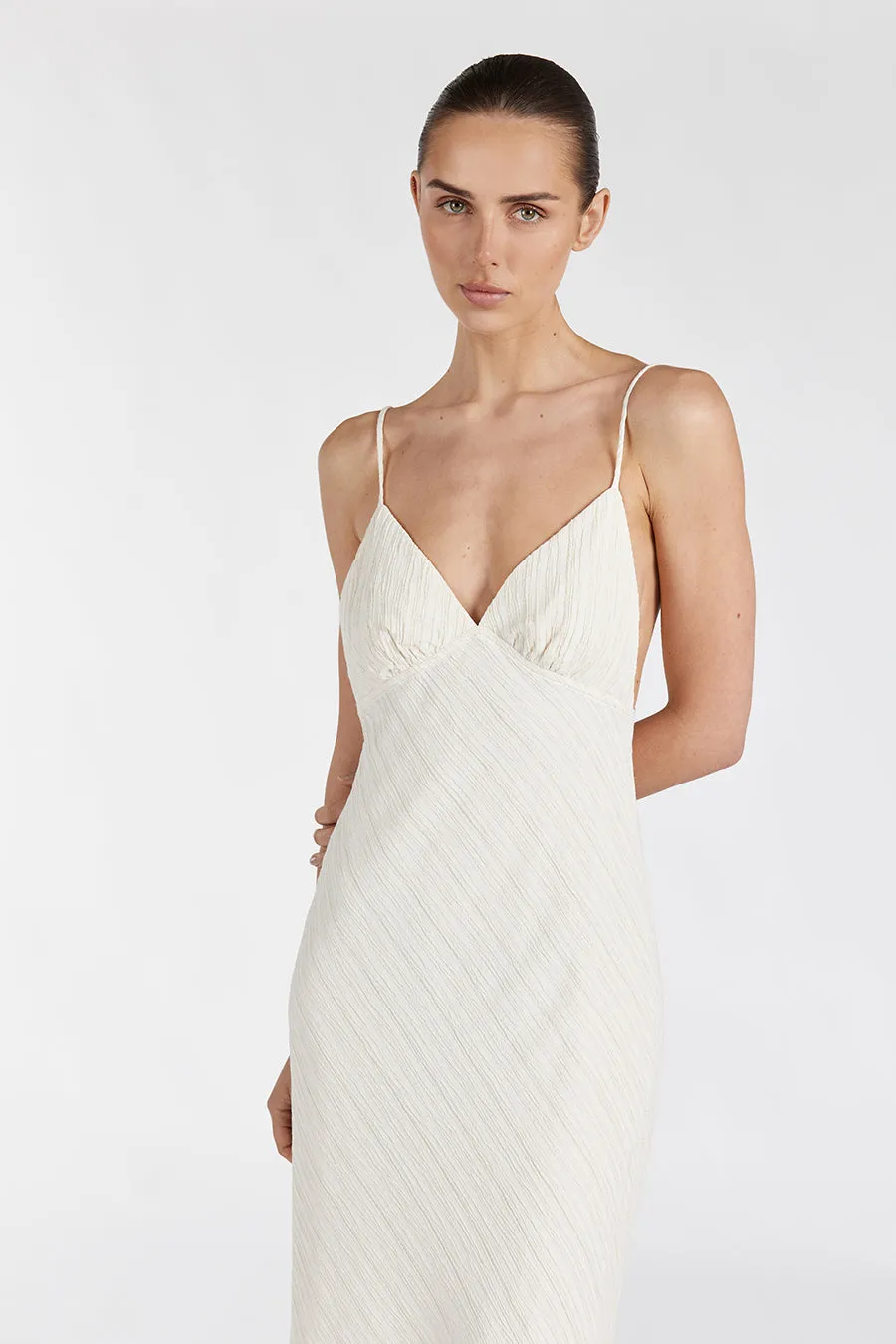 LOZ CREAM SLIP MIDI DRESS