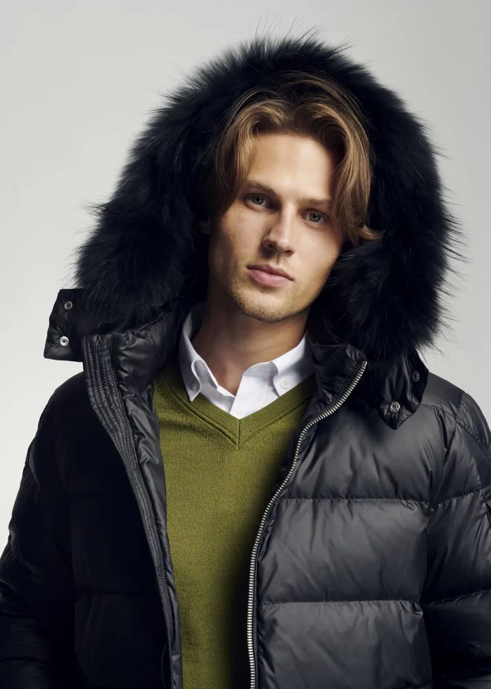 Luxurious look Men's Winter Decant Jacket With Faux Fur Trim