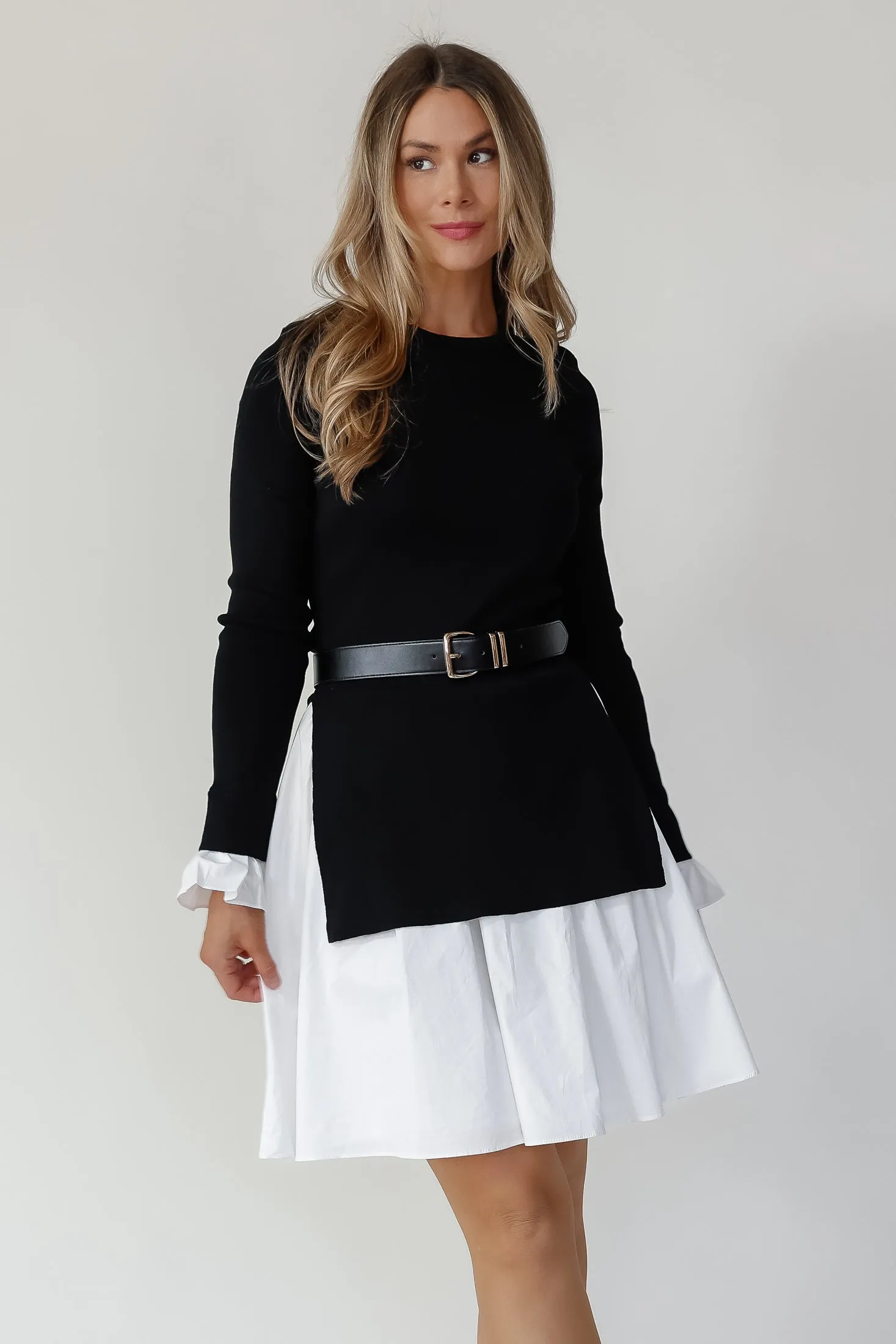 Lyra Black Knit Mini Shirt Dress - Final Sale