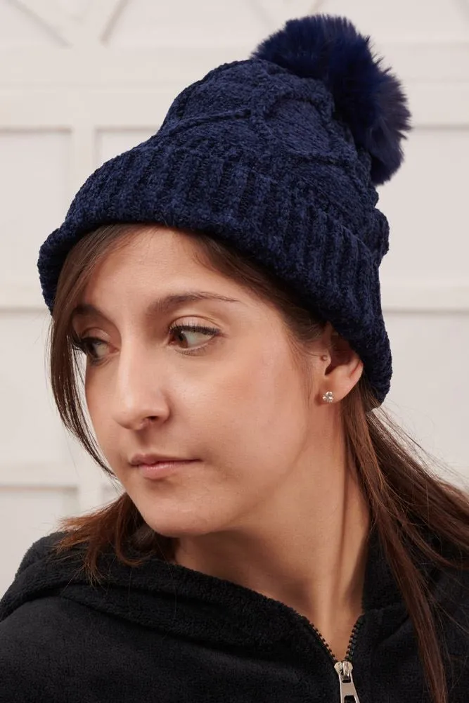 Marl Textured Pom Pom Beanie Hat