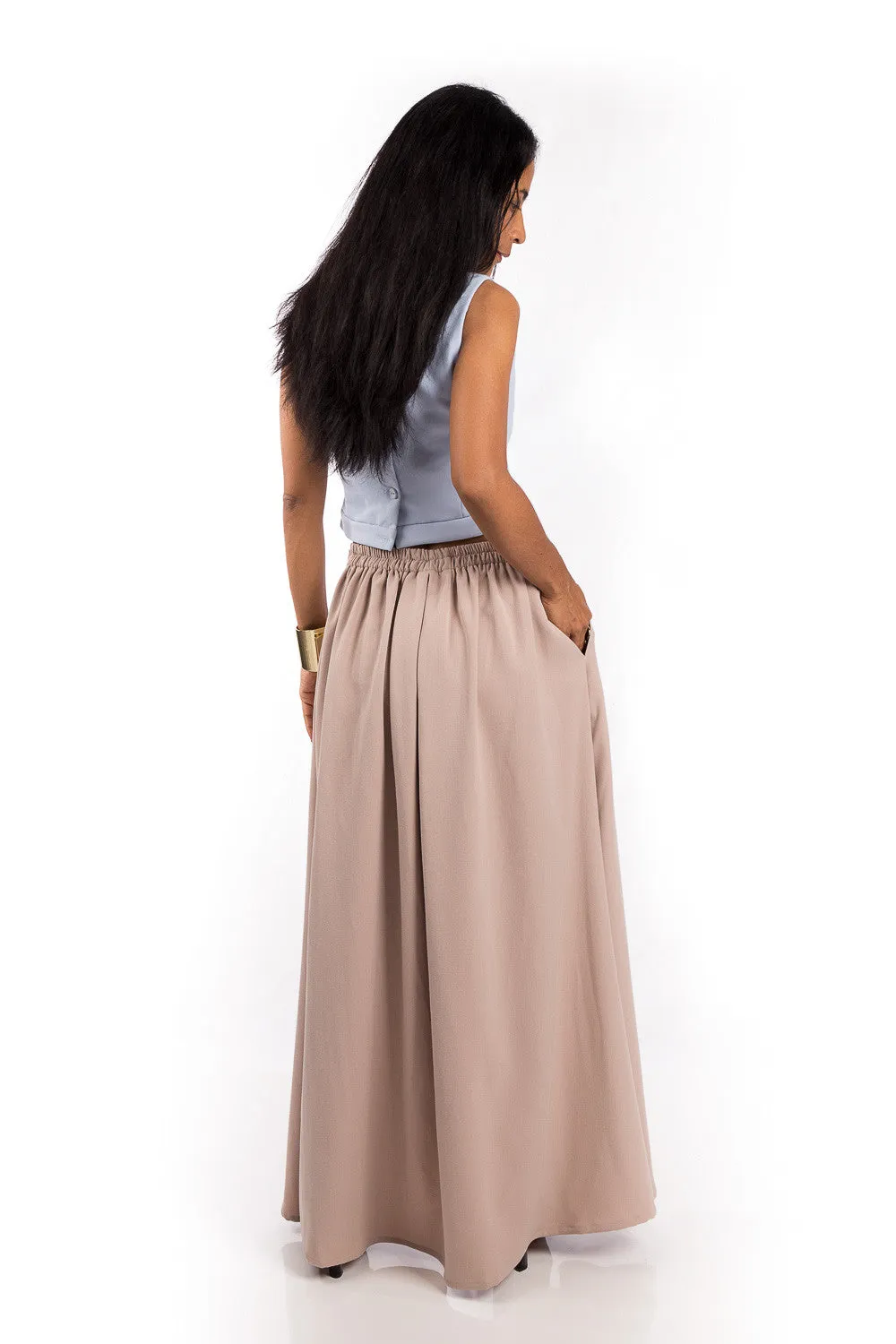 Maxi Skirt,  Split Skirt, Beige Skirt