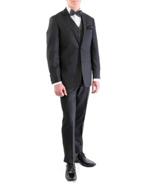 Mens 2 Button Satin Trim Prom Tuxedo in Black