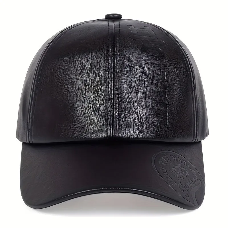 Mens British Style PU Leather Baseball Cap