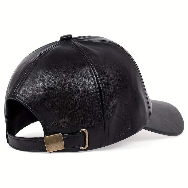 Mens British Style PU Leather Baseball Cap