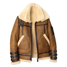 Men's Brown Faux Shearling B3 Bomber Leather Jacket