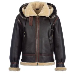 Men's Shearling Jacket Hooded Sheepskin Coat B3 Pilot Jacket