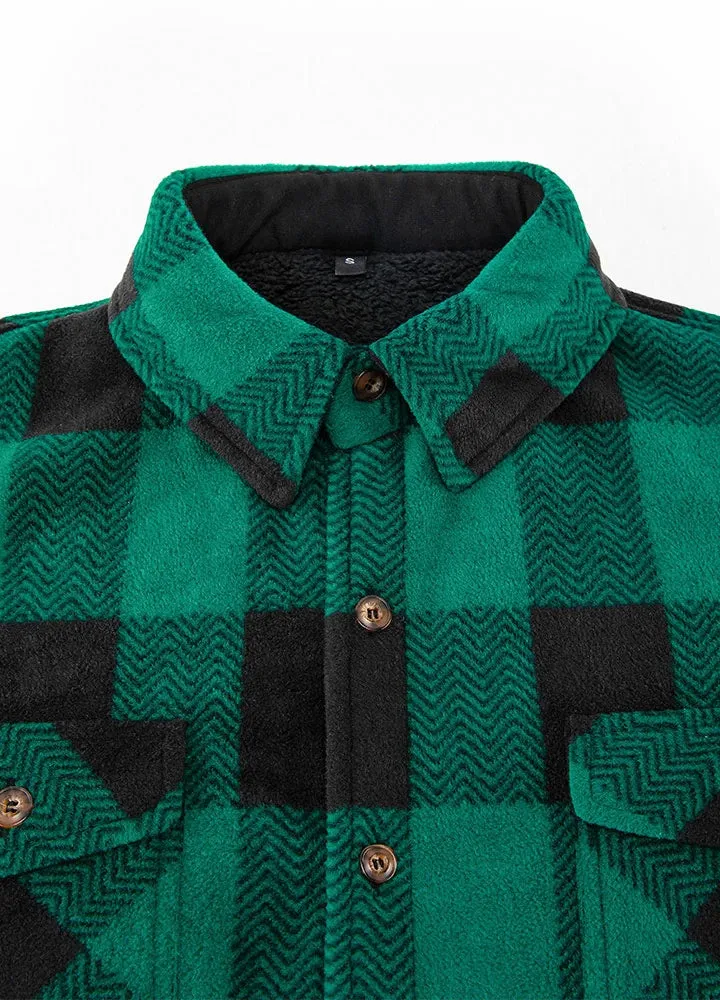 Men's Sherpa Fleece Lined Shacket,Button Down Plaid