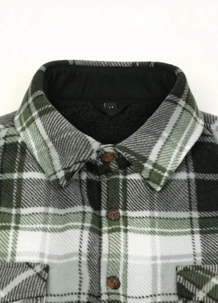 Men's Sherpa Fleece Lined Shacket,Button Down Plaid