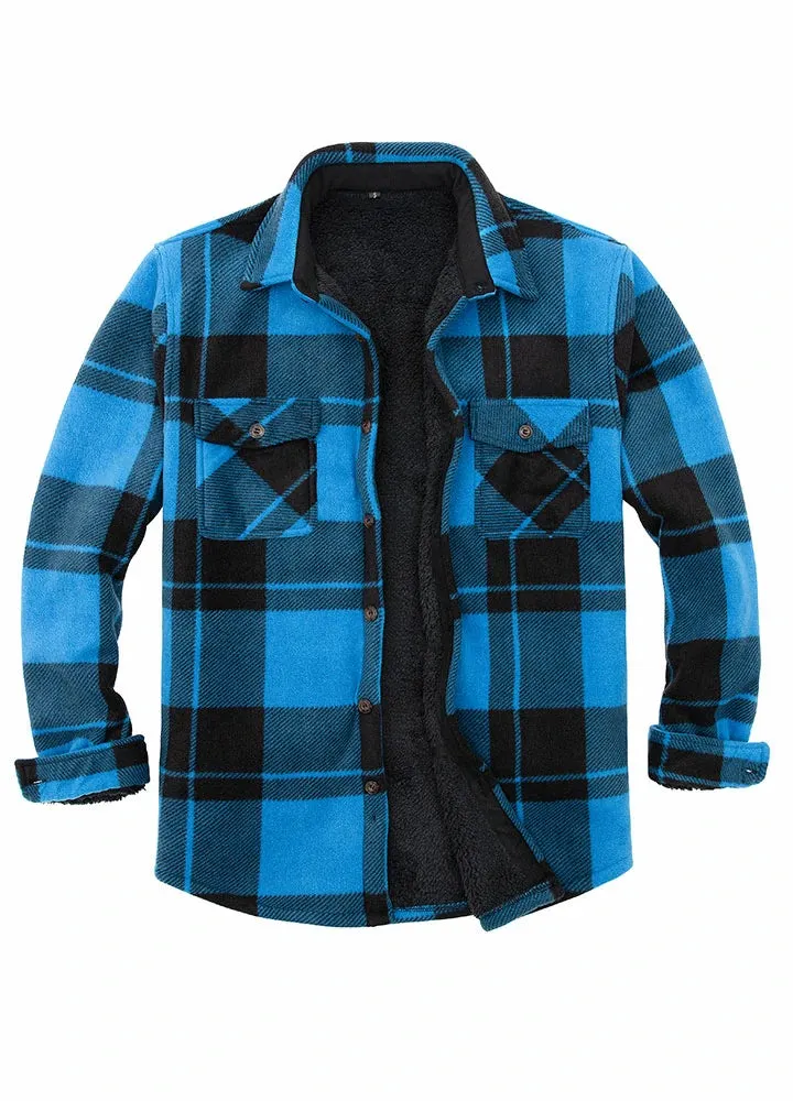 Men's Sherpa Fleece Lined Shacket,Button Down Plaid