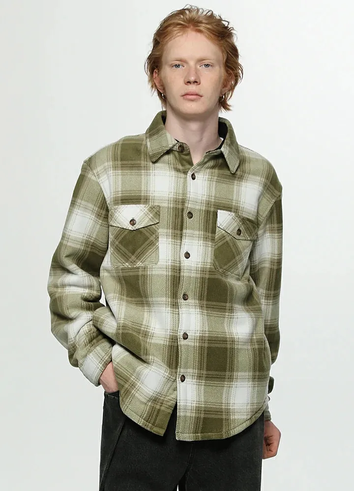 Men's Sherpa Fleece Lined Shacket,Button Down Plaid