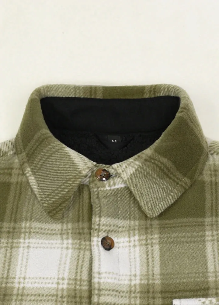 Men's Sherpa Fleece Lined Shacket,Button Down Plaid