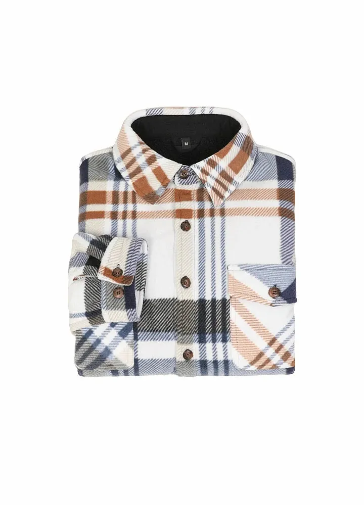 Men's Sherpa Fleece Lined Shacket,Button Down Plaid