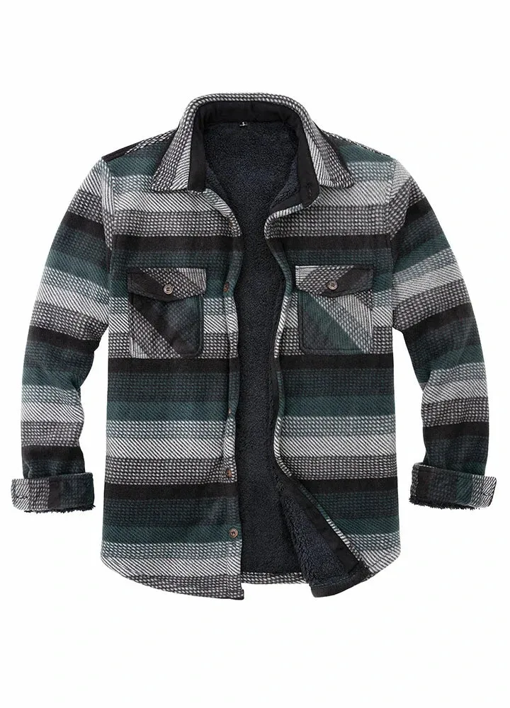 Men's Sherpa Fleece Lined Shacket,Button Down Plaid