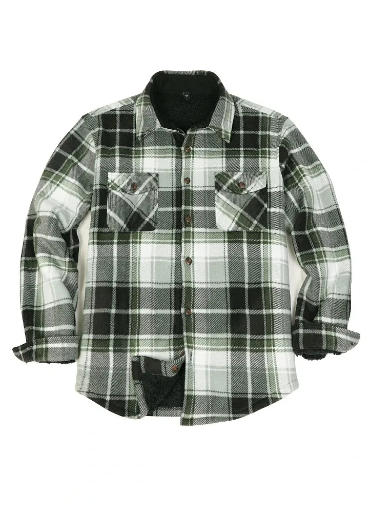 Men's Sherpa Fleece Lined Shacket,Button Down Plaid