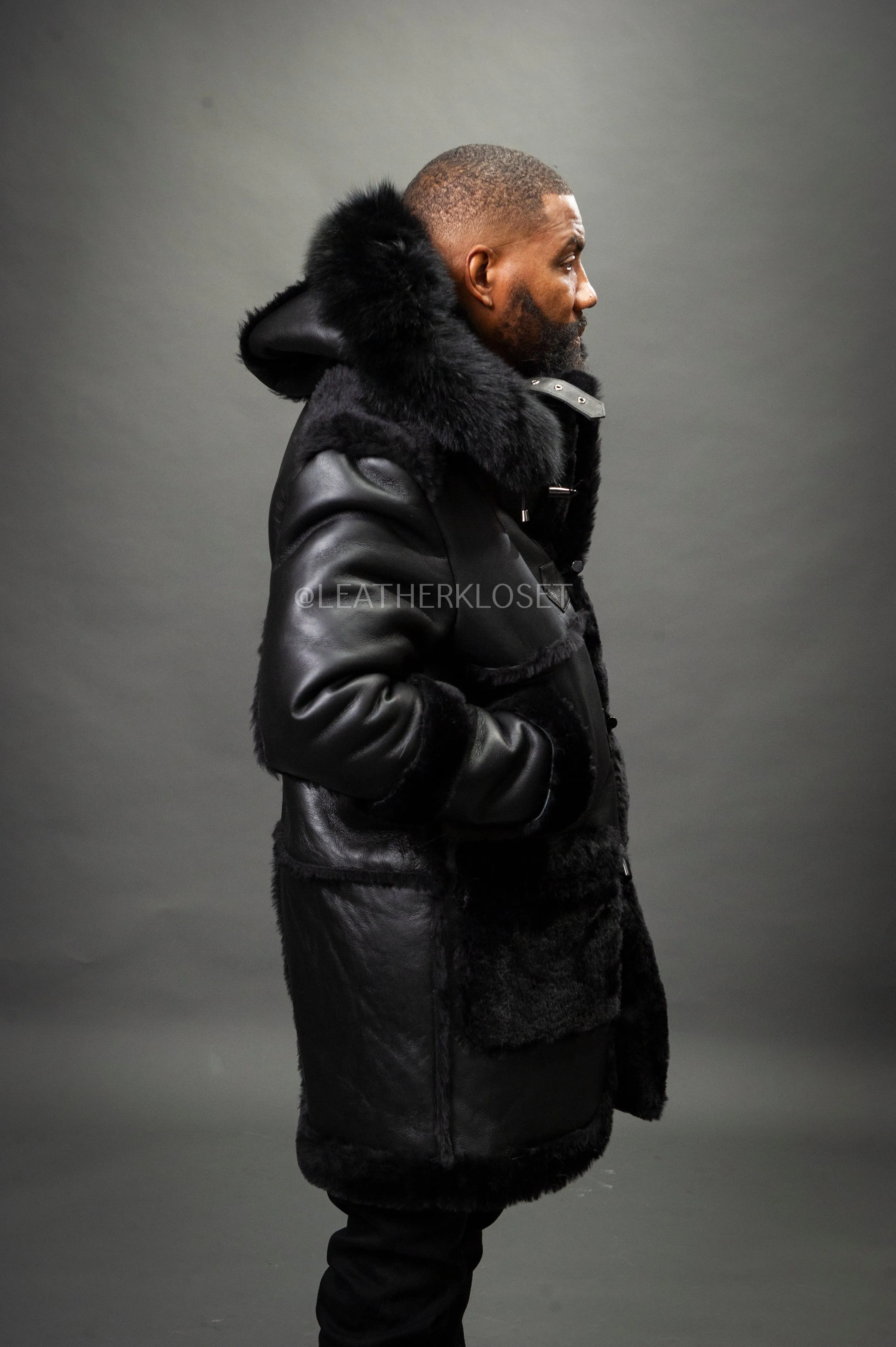 Men's Stealth Black Real Sheepskin Shearling Duffle [Black]