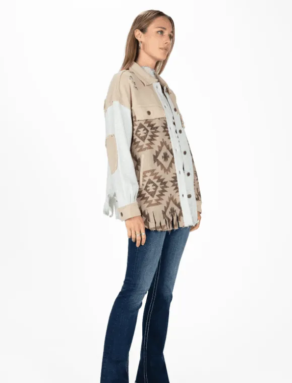 Miss Me Women's Taupe Aztec Button Down Shacket MJ0488L