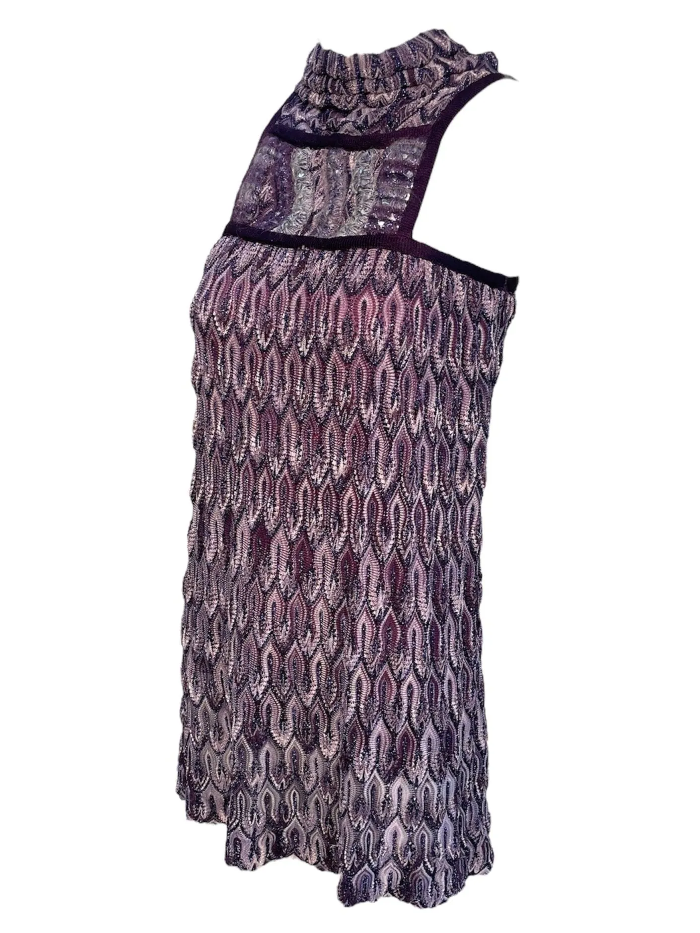 Missoni 2000s Purple Lurex Flame Stitch Knit Mini Dress