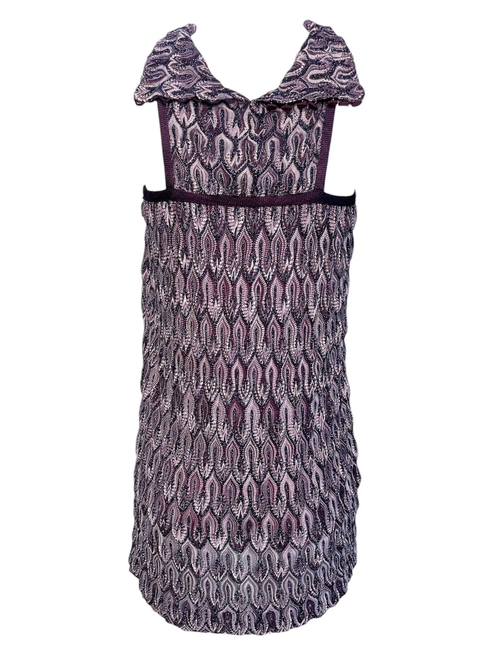 Missoni 2000s Purple Lurex Flame Stitch Knit Mini Dress