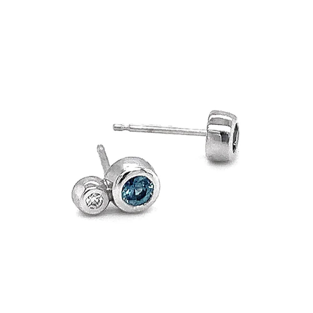 Montana Sapphire, Diamond & White Gold Stud Earrings - "Snowball Fun"