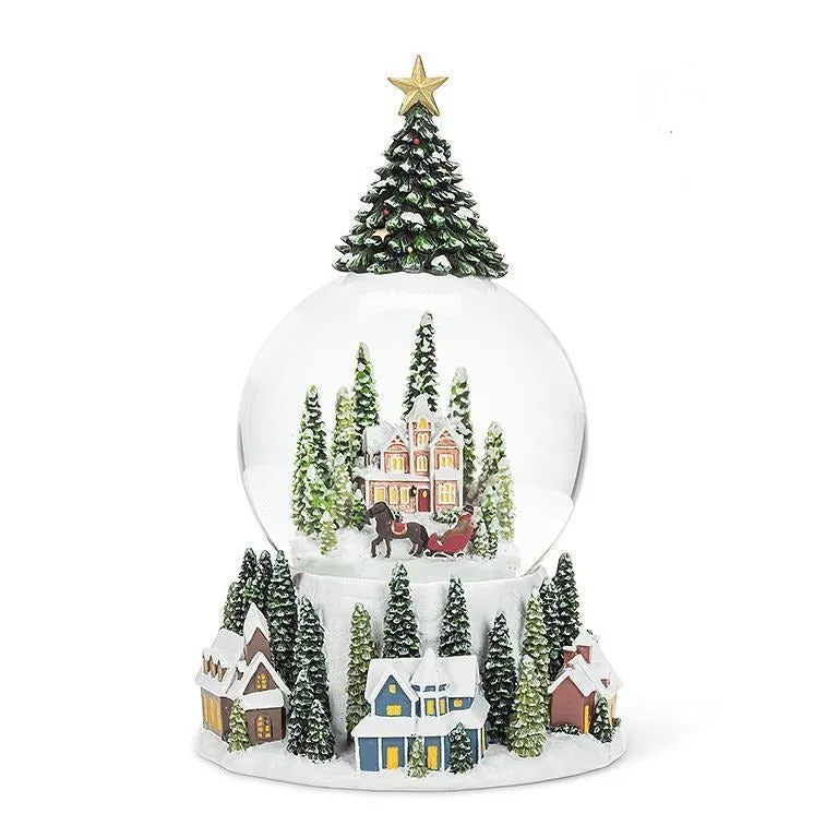 Musical Snow Globe with Village Scene Under a Tree