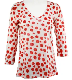 Nally & Millie - Red Polka Dot, Scoop Neck Lightweight 3/4 Sleeve Top