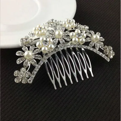 New Handmade Wedding Bridal Bride Hair Accessories Flower Crystal Imitated Pearls Hairpin Diamante Hair Comb Hairclip