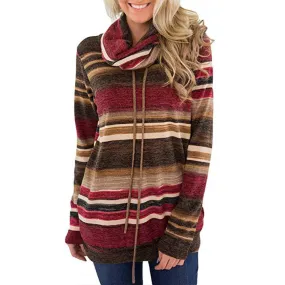 New High Collar Striped Long Sleeve Women's Sweater